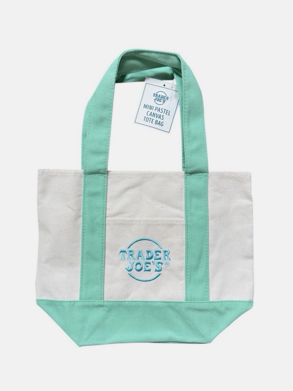 (RARE) READY TO SHIP! AUTHENTIC Trader Joe's pastel green mini canvas tote bag